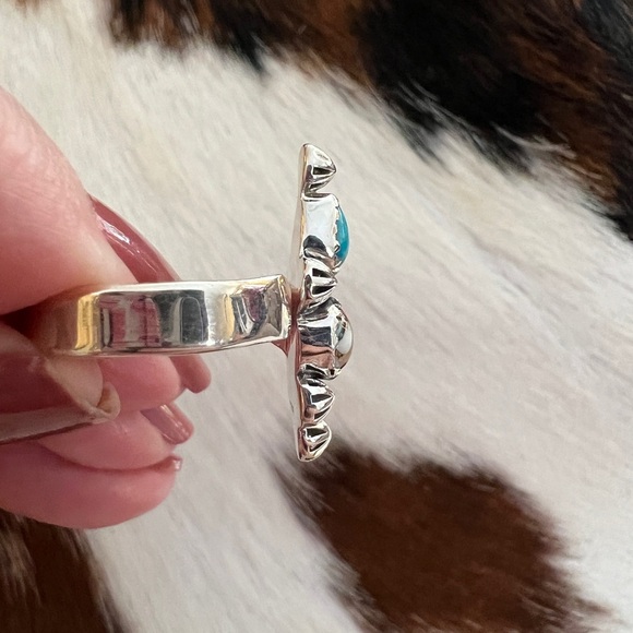 ❤️ Cotton Candy Dahlia Kingman Turquoise Sterling Silver Navajo Adjustable Ring - Picture 9 of 14